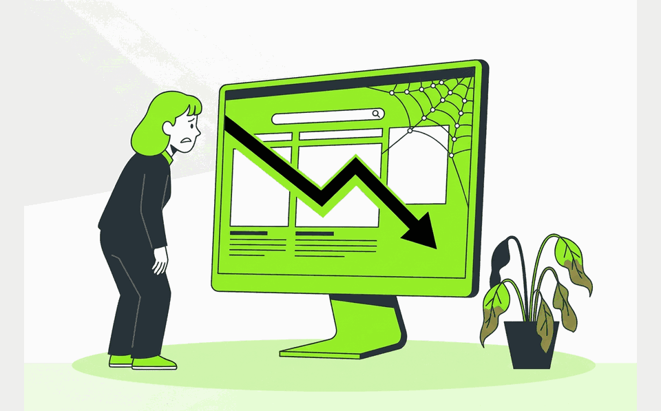 Illustration of an abandoned company blog in decline