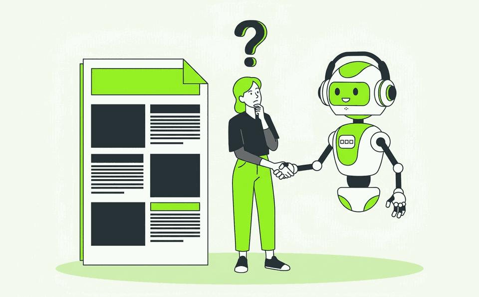 Illustration of a company blog feeding an AI answer