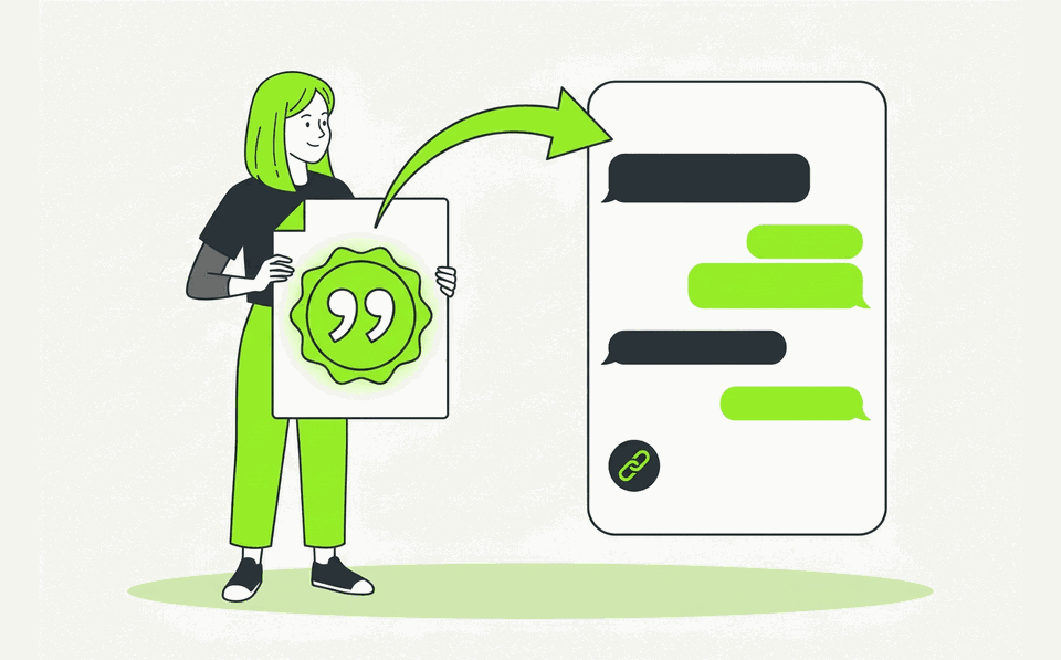 Illustration of an article being cited inside an AI chat answer