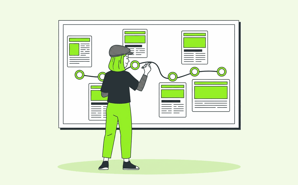 Illustration of mapping a month of blog topics on a roadmap