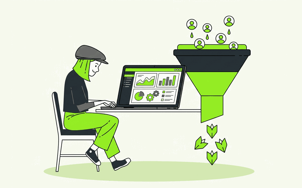 Illustration of a SaaS content funnel turning readers into leads