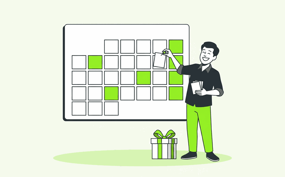 Illustration of planning a month of blog content on a calendar